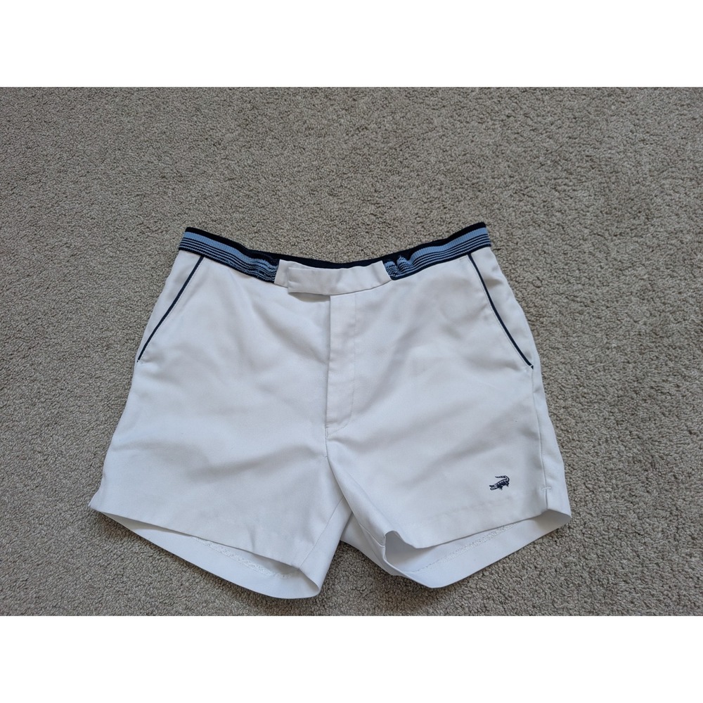 Crocodile Tennis Shorts Mens 34 White Twill Striped Waistband Vintage Athletic